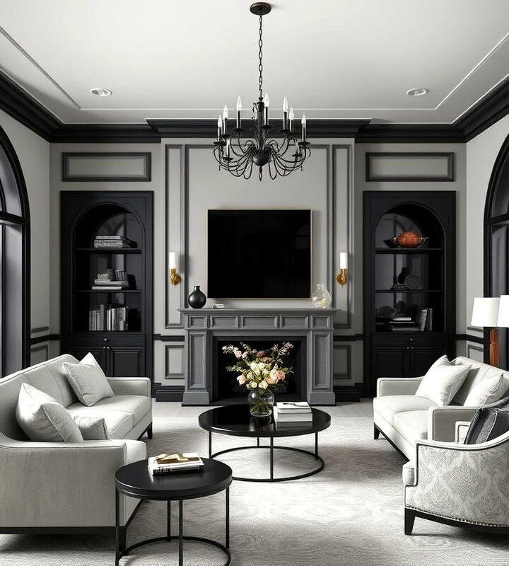 Living Room with Grey Walls and Black Trim: Design Ideas and Inspiration