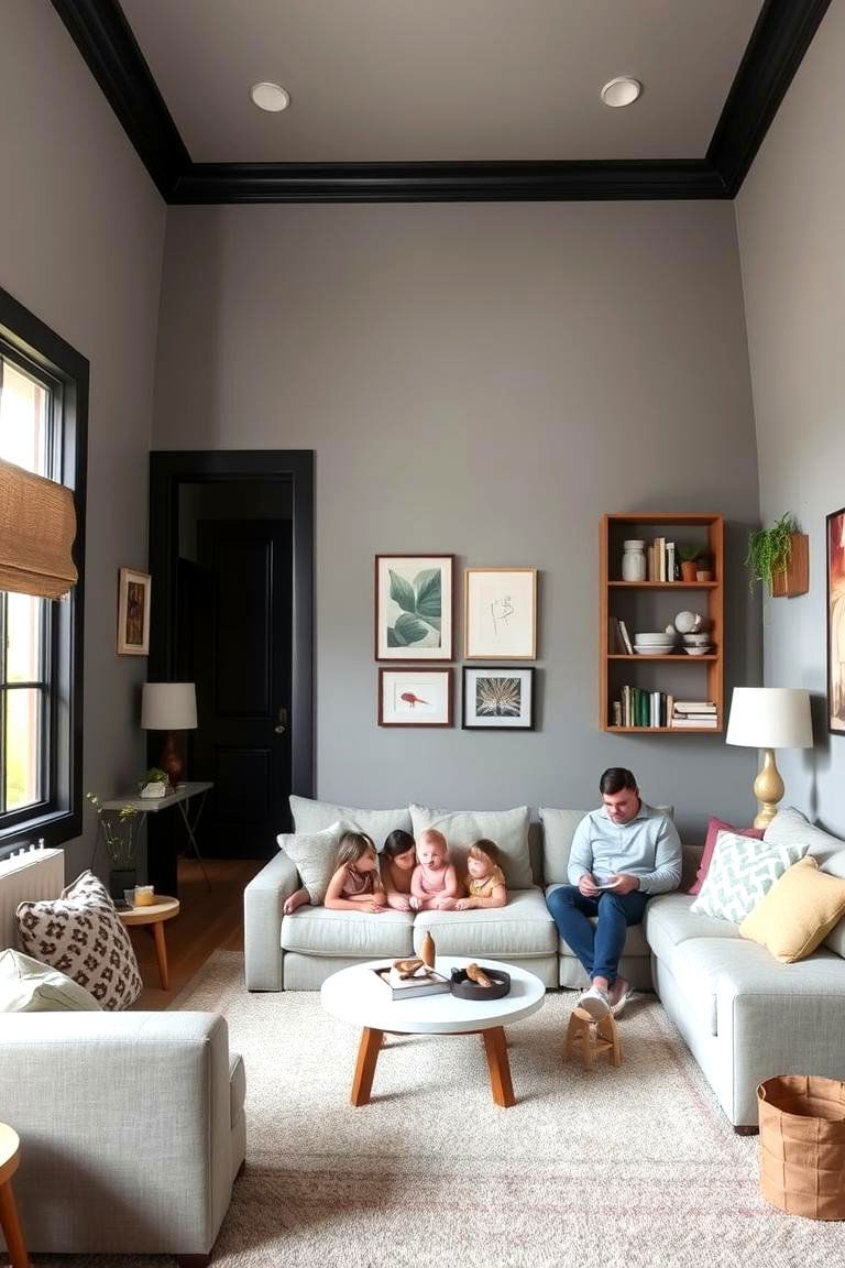 Living Room with Grey Walls and Black Trim: Design Ideas and Inspiration - Image 4